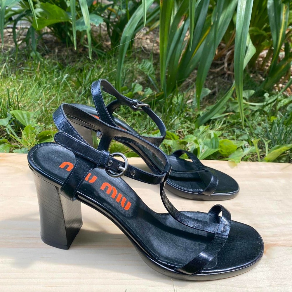 Vintage Miu Miu Black Leather T Strap Heels